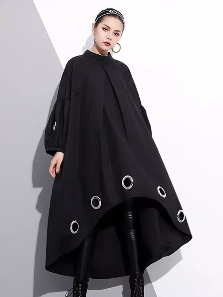 long flowy black dress with silver eyelet – First Sunday