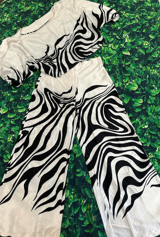 Zebra print two piece pant set